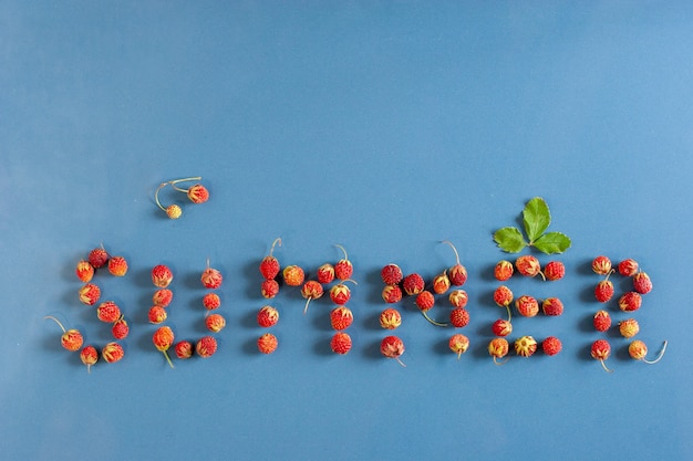 Verano de inscripción forrado con fresas en baldosas de cerámica