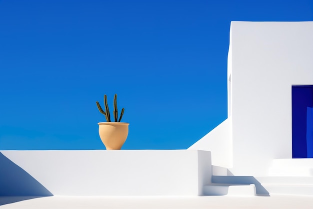 Verano Mediterráneo hermoso edificio minimalista blanco y azul