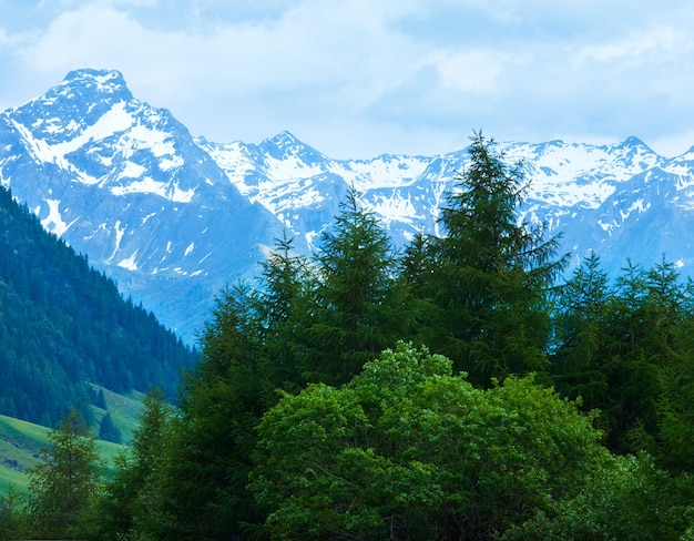 Verano de las montañas de los Alpes en Austria, vista a los Dolomitas italianos