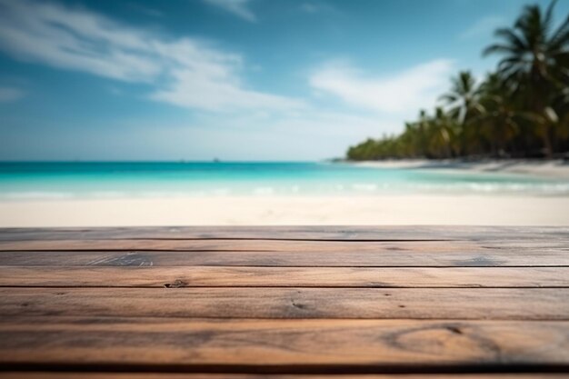 Verano Tropical Palm Banner Diseño Playa Fondo Mesa Madera