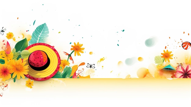 Verano vector banner diseño colorido playa elementos en fondo blanco