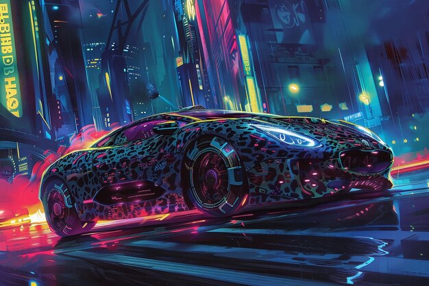 Veranschaulichen Sie einen Cyberpunk-Jaguar mit integrierter Camo-Generative-AI