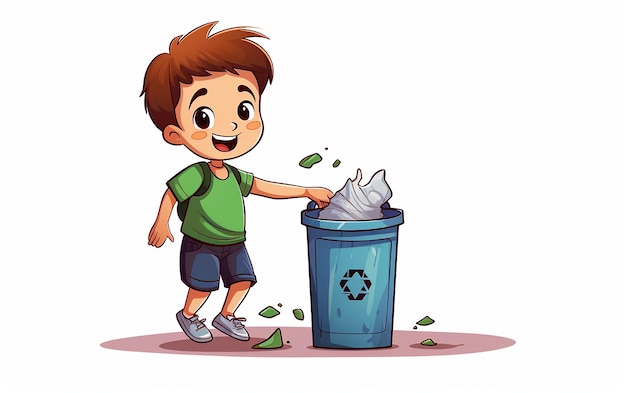 Verantwortungsbewusste Entsorgung Kleines Kind wirft Müll in den Mülleimer