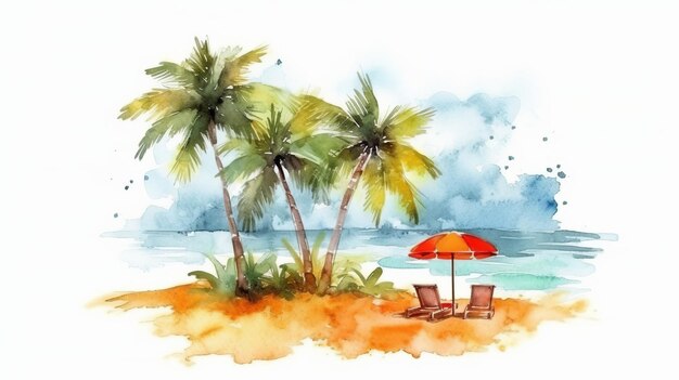 Verão, a estação mais quente, estilo aquarela, fundo branco Generative AI