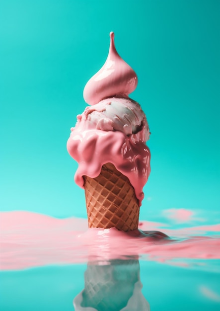 Verão azul gelado arte sobremesa creme de nuvem conceito de gelado rosa IA geradora