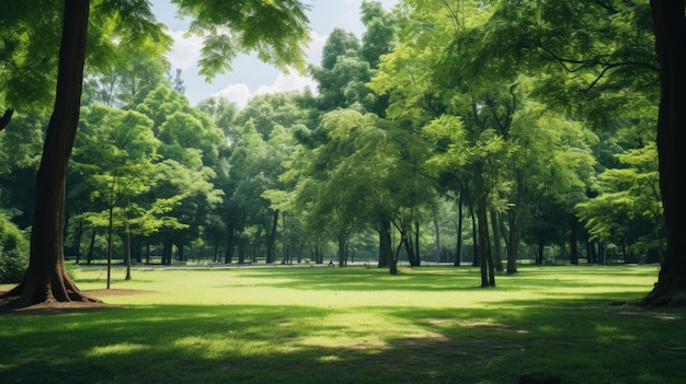 Verão quente Parque ensolarado vazio e sereno