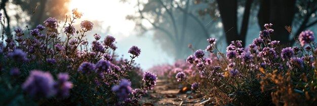 Foto verbena bonariensis flor pequenas flores púrpuras imagem de bandeira