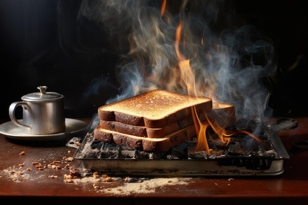 Verbrannter Toast mit Rauchentwicklung