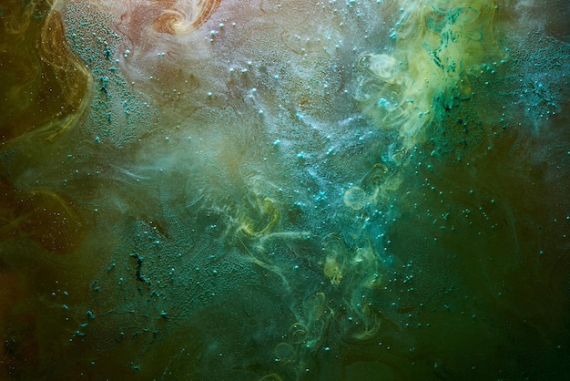 Verde azul abstrato exoplaneta espaço sideral vibrante mar Ondas salpicos e gotas de tinta de água Profundezas esotéricas misteriosas do oceano galáctico