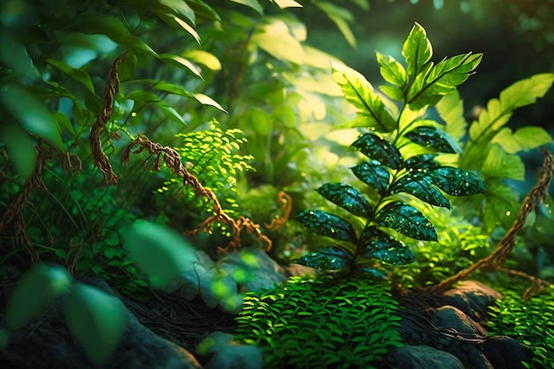 El verde exuberante del bosque es un deleite visual ya que la luz del sol se filtra a través de las hojas e ilumina el follaje.