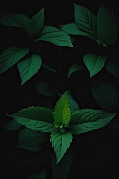 verde menta sobre fondo negro hojas verdes hojas de plantas oscuras