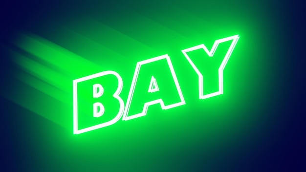 Verde Neon vibrante palavra banner de publicidade Bay ilustração renderização 3d abstrata