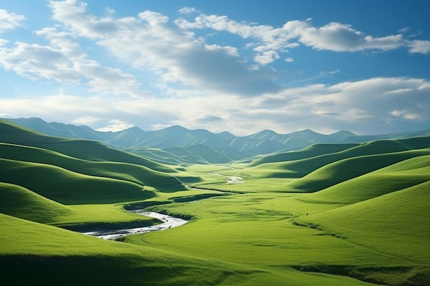 Las verdes colinas del valle son hermosas.