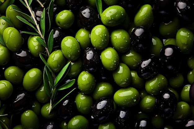 Verdes mediterrâneos com olivas deliciosas como pano de fundo