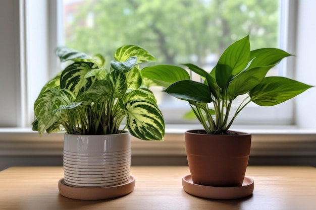 Verdura de mesa Pequenos vasos de plantas empoleirados em uma mesa trazendo um toque de natureza para dentro de casa