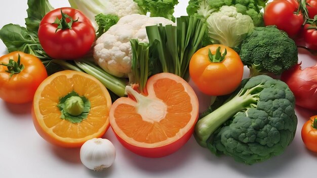 Verdura con fondo blanco verduras rojas verdes blancas naranjas aisladas con fondo