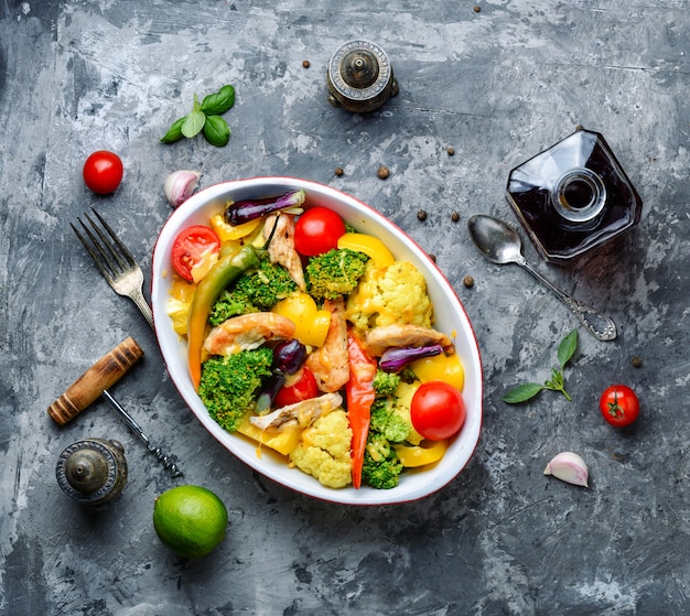 Verduras al horno con pechuga de pollo