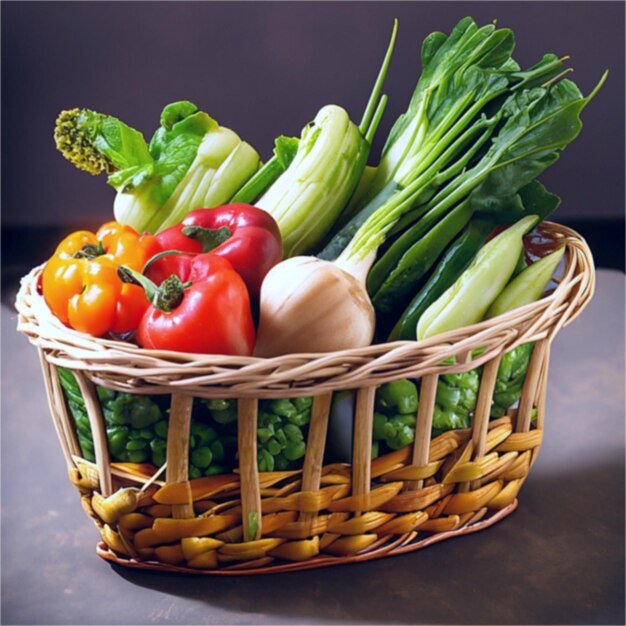 verduras en una cesta de mimbre
