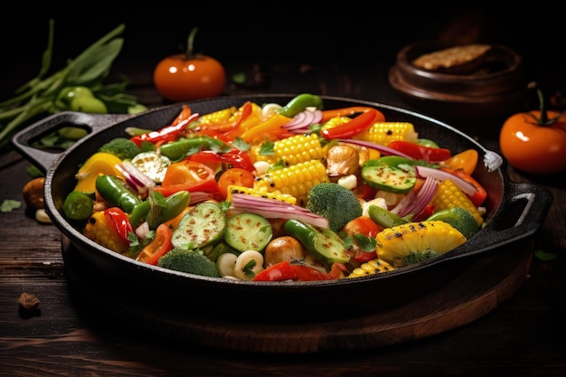 Verduras cocidas juntas en una sartén.