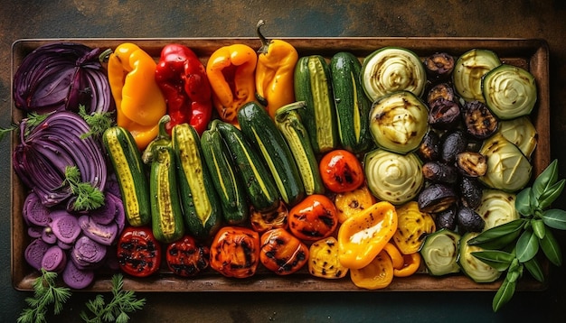 Las verduras y especias orgánicas frescas crean una colorida comida gourmet generada por IA