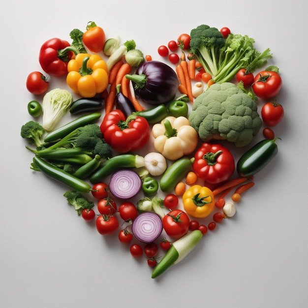 Verduras en forma de amor fondo blanco aislado