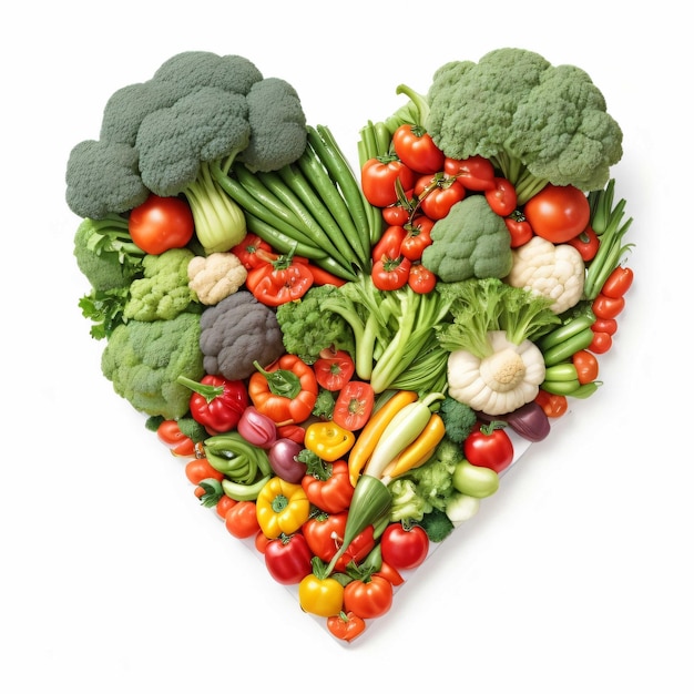 Verduras en forma de amor fondo blanco aislado