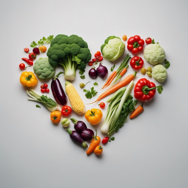 Verduras en forma de amor fondo blanco aislado