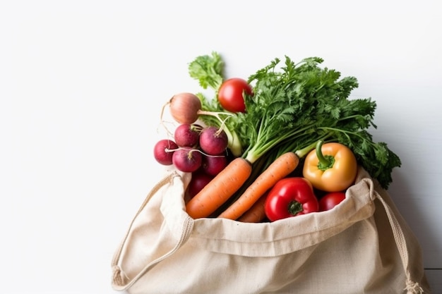 verduras frescas en bolsa de algodón entrega de alimentos bolsa ecológica cero desperdicio