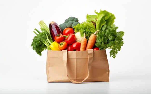 Verduras frescas en una bolsa de papel