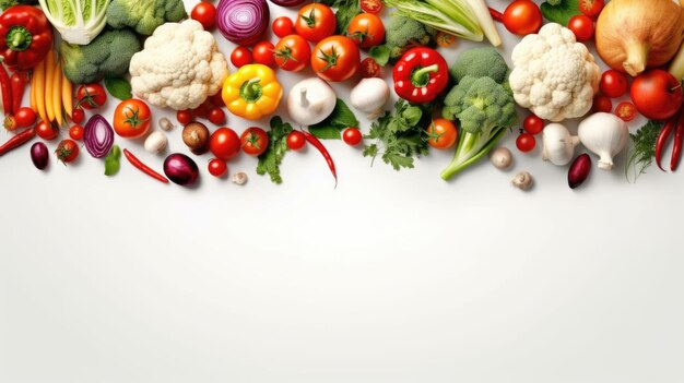 verduras frescas con fondo blanco vista superior creada con tecnología de IA generativa