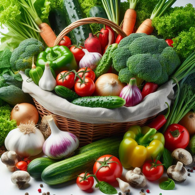 Verduras frescas del jardín sobre un fondo blanco.