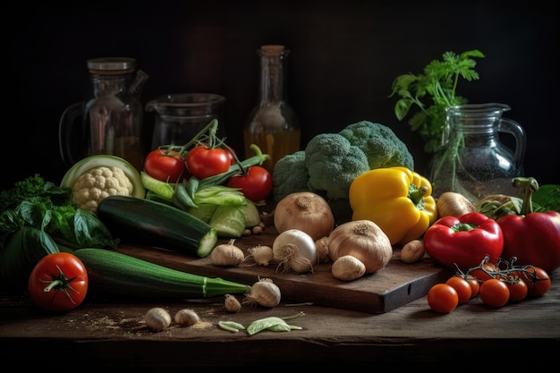 Verduras frescas preparadas para cocinar IA generada