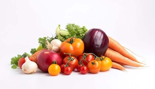 Verduras frescas sobre fondo blanco concepto de alimentos saludables generar ai