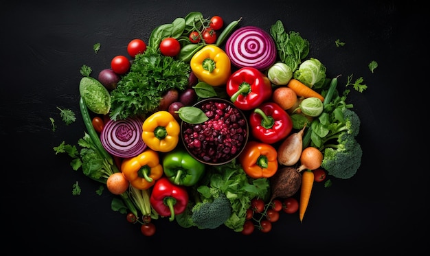 verduras frescas sobre un fondo negro