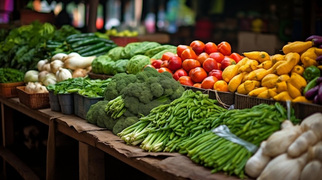 Foto verduras frescas para la venta en el mercado local