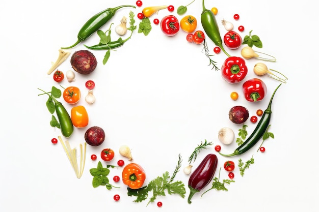 Verduras y frutas en blanco.