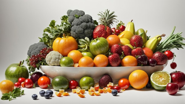 Verduras y frutas con fondo blanco.