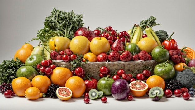 Verduras y frutas con fondo blanco.