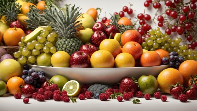 Verduras y frutas con fondo blanco.