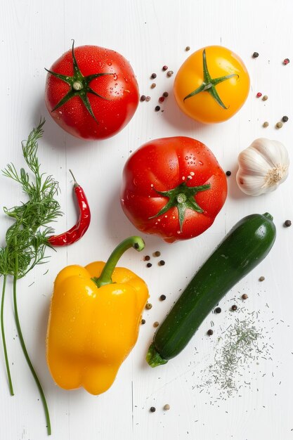 verduras y frutas sobre un fondo blanco IA generativa