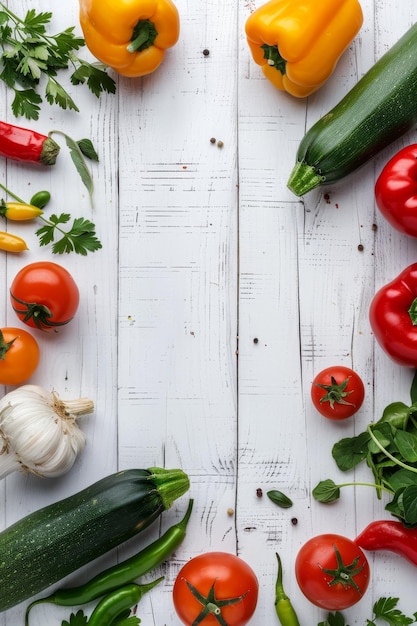 verduras y frutas sobre un fondo blanco IA generativa