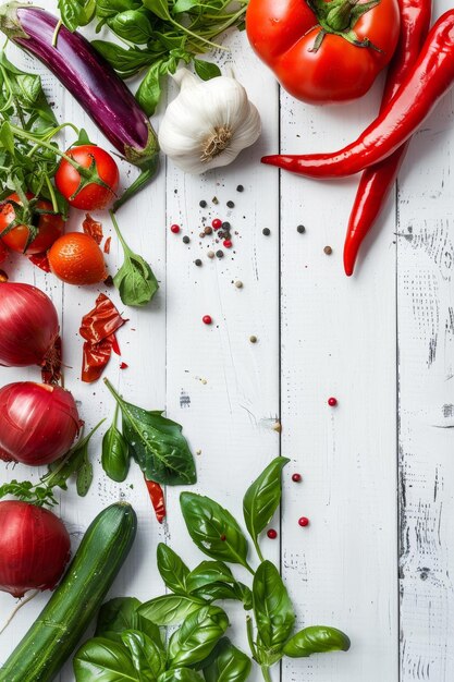 verduras y frutas sobre un fondo blanco IA generativa