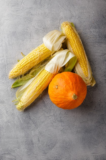 Foto verduras maíz y calabaza
