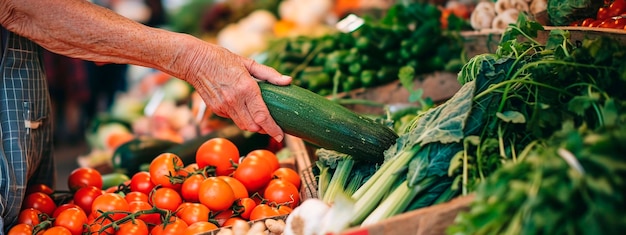 verduras en las manos de un hombre en el mercado enfoque selectivo