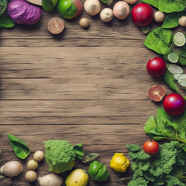 Verduras en una mesa de madera