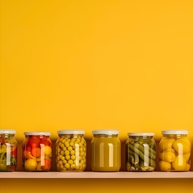 Verduras picadas en escabeche en un tarro de cristal