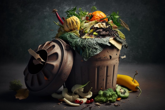 Verduras podridas desechadas como desperdicio y pérdida de alimentos Ai generativo