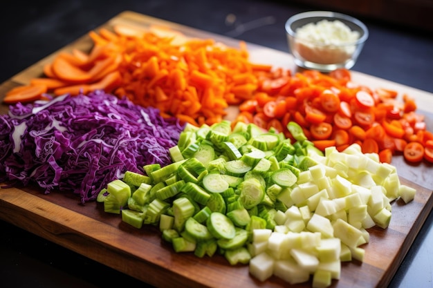 Verduras recién picadas en una tabla