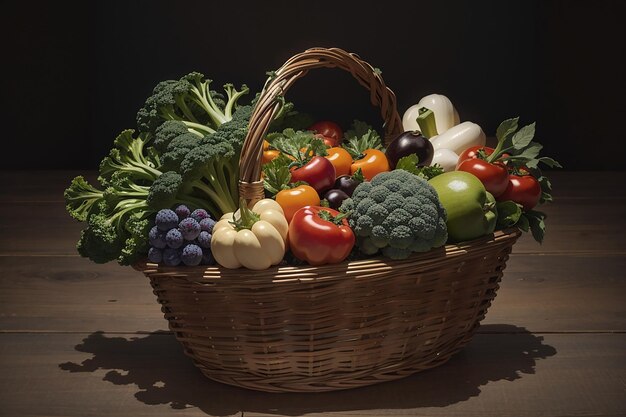 Verduras saludables gratis en un fondo oscuro viejo