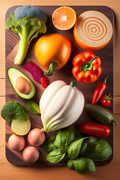 Verduras y tabla de cortar